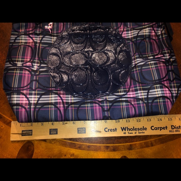 Coach Navy Plaid Tote - Picture 6 of 7